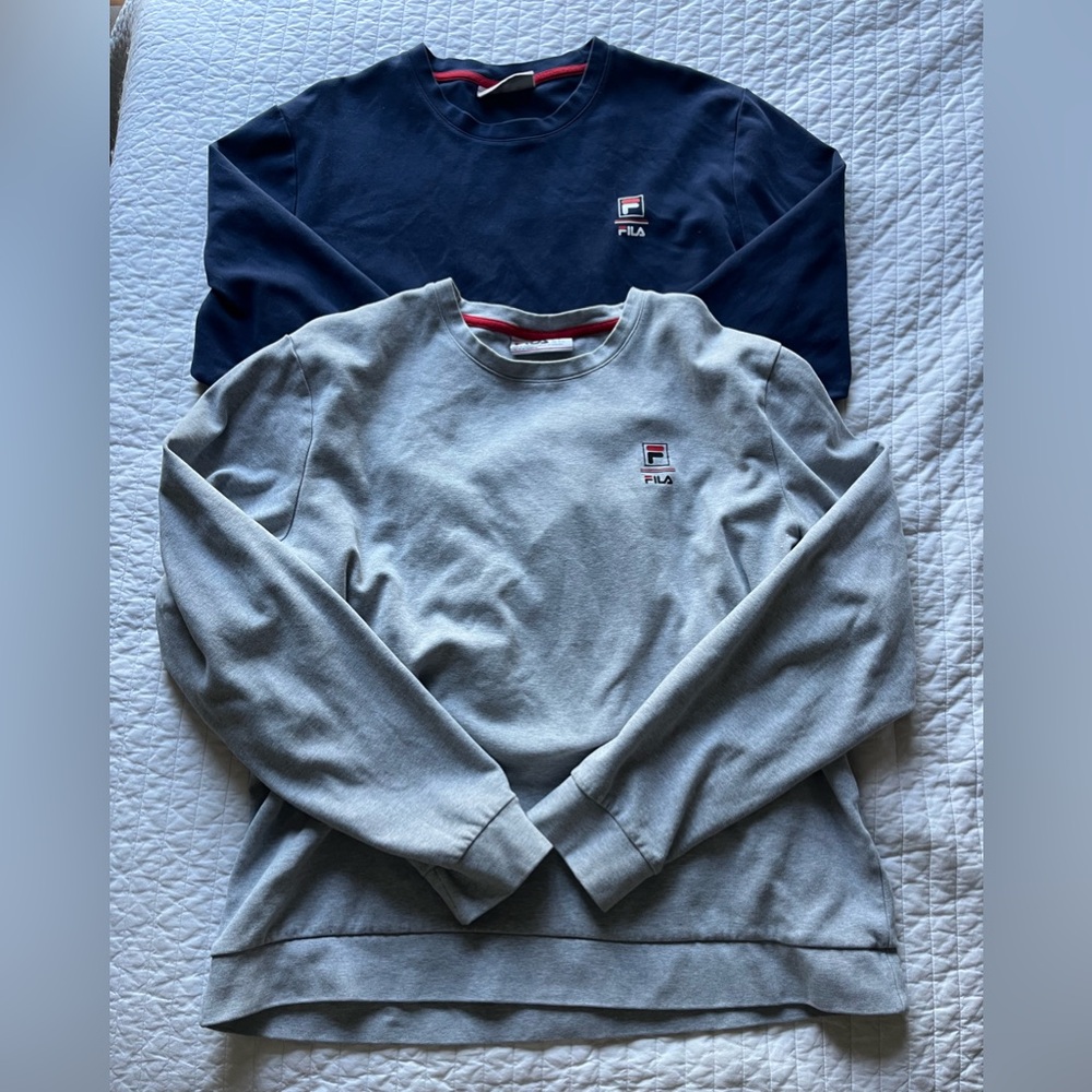 blue and grey fila crew necks sold together!!